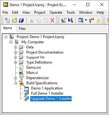 Project windows showing original and copied Installer Build Specifications
