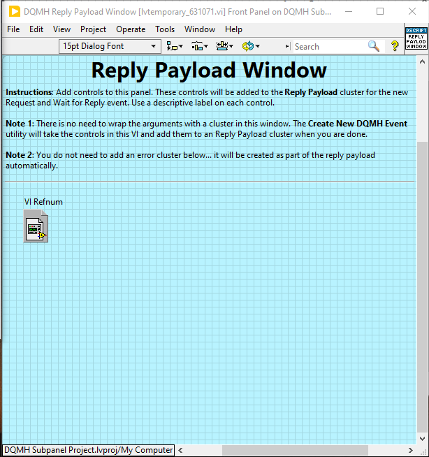 Reply Payload Window showing VI Refnum